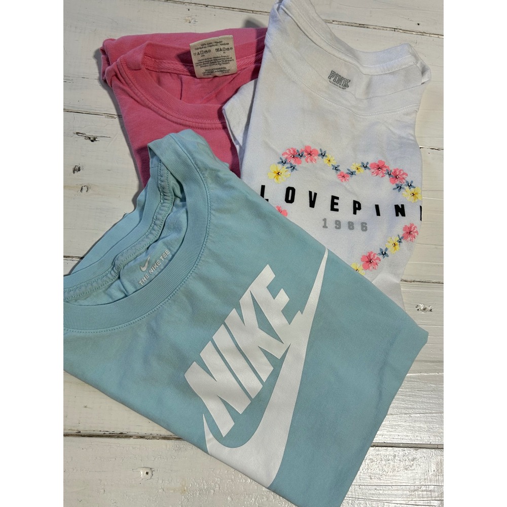 Nike PINK Comfort Colors Girls T-Shirt Bundle Blue White Pink Size Small Lot 3